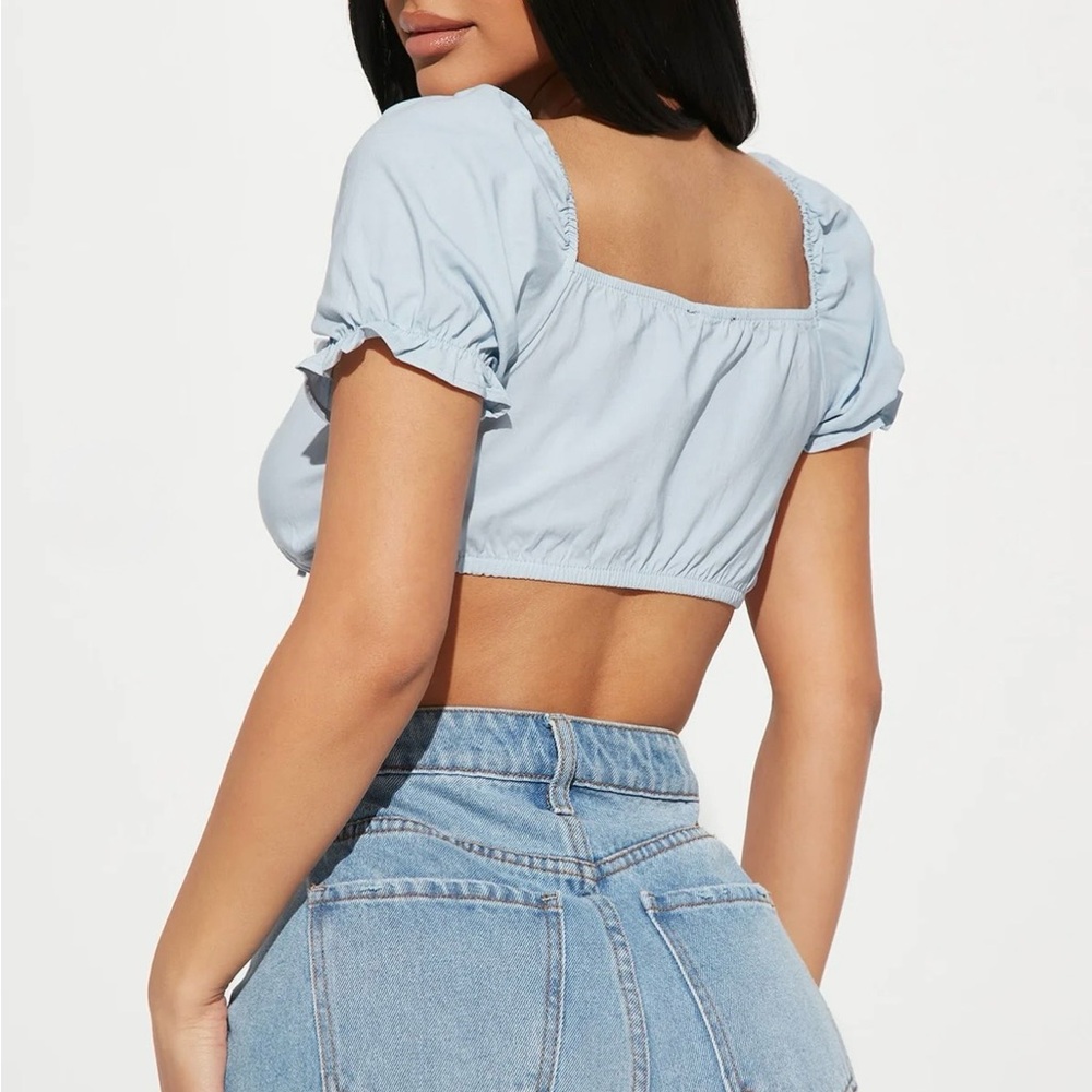 Blashe Double Tie-Front Puff Sleeve Crop Top - Picture 2 of 12